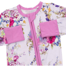 Load image into Gallery viewer, Angel Dear’s Dahlia Floral Convertible Romper wraps your little one in vibrant purple blooms, blending comfort with joyful style. Perfect for brightening any day, this versatile romper brings charm and ease to your infant’s wardrobe. A delightful gift that sparks smiles and endless cuddles!
**NB size is a 2 Way Zipper Footie**