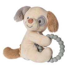 Load image into Gallery viewer, This Sparky Puppy Teether Rattle features a rattle on the inside, and a silicone teether on the outside make this toy both stimulating and soothing.  At 6", this is the perfect size and shape for little hands to shake!
– BPA, PVC, and Phthalate free
– Soft rattle inside
– All embroidered details
– Machine wash, air dry