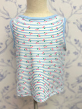 Load image into Gallery viewer, This adorable Girls Cherry Printed Tank Top by Funtasia Too! is the perfect addition to any spring and summer wardrobe. With its playful cherry print and stylish blue accents, your little girl will feel bright and stylish all day long. Made with high quality materials for lasting comfort and fashion-forward appeal. Pairs perfectly with our Cherry Printed Butterfly Shorts!
SHORTS NOT INCLUDED