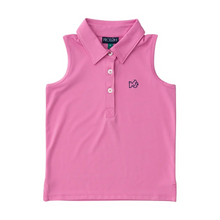 Load image into Gallery viewer, Elevate your little girl's summer sports wardrobe with the Girls Sleeveless Pro Performance Polo Shirt in Fuchsia Pink from Prodoh. This collared top is perfect for activities like golf and tennis, providing unbeatable comfort and style. Pair it with the Carolina Catch Skort for the ultimate athleisure look.