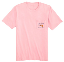 Load image into Gallery viewer, Get ready for your next adventure with our Youth Pink Off-Road Short Sleeve Pocket T-Shirt! This girls shirt from Pimp Shrimp Clothing Co. is the perfect blend of style and functionality. Featuring a convenient front pocket with our logo and a cool back design of an off roading shrimp, this shirt is perfect for any adventure.