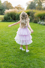 Load image into Gallery viewer, Celebrate every moment like it’s a party with our Funfetti Dress! Bursting with colour, sparkle, and pure joy, this dress is made for the girl who loves to shine.
The soft pink tulle is sprinkled with tiny metallic confetti pieces that glimmer like real sprinkles, adding the perfect pop of funfetti magic to every step. The skirt features tiers of layered tulle, creating extra volume for twirls and spins!
Sized 3-4y. Machine Washable.