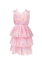 Load image into Gallery viewer, Celebrate every moment like it’s a party with our Funfetti Dress! Bursting with colour, sparkle, and pure joy, this dress is made for the girl who loves to shine.
The soft pink tulle is sprinkled with tiny metallic confetti pieces that glimmer like real sprinkles, adding the perfect pop of funfetti magic to every step. The skirt features tiers of layered tulle, creating extra volume for twirls and spins!
Sized 3-4y. Machine Washable.