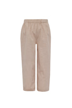Load image into Gallery viewer, Dress your little one in charming style with the Boys Smocked Turkey Pant Set from Petit Bebe. This adorable outfit features a light blue tee with delicate smocking and hand-embroidered turkeys, offering a unique, handcrafted touch. The coordinating khaki and white mini-checked pull-on twill pants provide comfort and easy wear. Perfect for family gatherings, this set also comes with matching sibling options for coordinated looks that make lasting memories. 