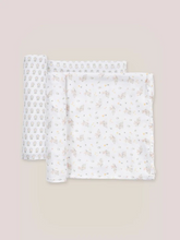 Load image into Gallery viewer, The Swaddle Blanket Set from JuJuBe × Studio Oh! includes two blankets, each with an irresistible, on-trend design. While perfect for swaddling newborns, these blankets can also be used for tummy time, as lightweight stroller covers, and as nursing throws. Each measures 44 by 44 inches (112 cm × 112 cm) and is made of sustainable, non-GMO bamboo fabric that is gentle on Baby’s skin and is soft, cozy, and breathable. Designed with sweet artwork in nursery-friendly colors, these blankets come packaged in a gi