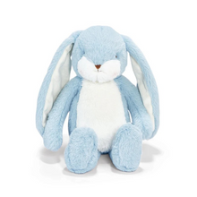 Load image into Gallery viewer, Little Floppy Nibble loves BIG hugs. With long lop buttery soft ears for soothing and hand-embroidered face, pink cheeks and big fluffy tail this stuffed bunny is made to be loved.
This stuffed animal has sweet Maui Blue and warm white fur and velour-lined ears perfect for personalizing. This is sure to be a favorite stuffed bunny for wee ones and adults alike with its heirloom quality and timeless appeal.