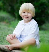 Load image into Gallery viewer, Meet an adorable knit cardigan, just right for keeping your little one warm while still looking fashionable and classy! This soft button down is cozy and cute, whether you go with the baby blue, pink or white. Features ribbed sleeve cuffs and rolled over edges along the neck and hem. Perfect for layering over an outfit for an extra bit of warmth, or as a beautiful top of its own!