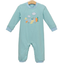 Load image into Gallery viewer, Dress your little aviator in the Infant Boys Airplane Long Romper from Trotter Street Kids. This charming striped romper features a playful airplane applique that adds a touch of adventure to your baby’s wardrobe. Crafted for comfort and ease, it’s perfect for all-day wear and makes an adorable outfit for any occasion. Give your infant boy a cozy, stylish start with this must-have romper.