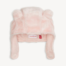 Load image into Gallery viewer, Magnetic Me’s Pink Blossom Minky Bear Magnetic Easy Close Cozy Hat is so warm and comfy, made from super-soft minky fleece and lined with organic cotton. A hidden magnetic closure secures the hat in place quickly and quietly, and it won't irritate baby's chin.
