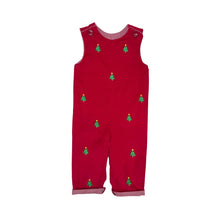Load image into Gallery viewer, Dress your little one in festive charm with the Christmas Tree Ashton Corduroy Longall from Zuccini Kids. Made from soft red corduroy, this longall is embroidered with charming Christmas trees, creating a classic holiday look. Perfect for sibling coordinating outfits, it pairs beautifully with a Peter Pan collar shirt for an extra touch of timeless style. Celebrate the season in comfort and joy with this adorable holiday staple.
