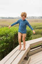 Load image into Gallery viewer, Keep your little adventurer cool and protected with the Boy's Tuna Performance Hoodie from Saltwater Boys. Crafted from breathable, performance fabric with UPF 50+ protection, this blue hoodie shields young skin from harmful sun rays during outdoor play. The striking tuna fish graphic on the back adds a splash of style, while the classic SWB logo on the front offers a timeless look. Perfect for toddlers to tweens, this hoodie combines comfort, sun safety, and standout design in one versatile piece.
