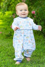 Load image into Gallery viewer, Dress your little one in the Dino Adventures Long Romper from Trotter Street Kids, featuring a charming Roaring Dino print that sparks imagination. This soft knit romper with long sleeves offers cozy comfort for playtime and stylish outings alike, making it an essential addition to your infant boy’s wardrobe.