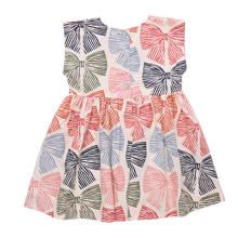 Load image into Gallery viewer, The Girls Adaline Dress in Multi Striped Bows brings a delightful mix of color and charm to your little girl’s wardrobe. Featuring playful striped bows, this dress adds a touch of whimsy while maintaining a stylish silhouette. Its comfortable fit ensures she can move freely, making it ideal for both special occasions and everyday wear. Elevate her look with a dress that combines fun patterns and effortless elegance.