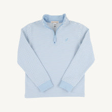 Load image into Gallery viewer, Elevate your little one's wardrobe with the stylish and versatile Hayword Half-Zip from The Beaufort Bonnet Company. This classic half-zip style, in a Beale street blue stripe design, is not just for special occasions, but for everyday casual wear as well. Perfect for boys from toddlers to tweens, it's a must-have for any fashion-forward kid.
