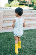 Load image into Gallery viewer, Dress your little one in the delightful Puddle Boy Bubble by The Proper Peony! Made from soft Pima cotton, its breathable design ensures comfort during warm spring and summer days. The charming mallard duck and puddles print adds a playful touch, making your baby the center of attention wherever you go!