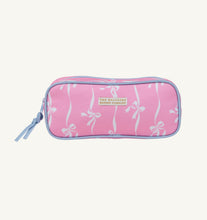Load image into Gallery viewer, The Peyton Pencil Pouch in Bell Court Bows by The Beaufort Bonnet Company is the back to school accessory that keeps pencils, pens, markers, and all the essentials organized in the most charming way imaginable. Featuring the delightful Bell Court Bows print that coordinates perfectly with her backpack and lunch box for a completely pulled together, coordinating school look. Bow-forward, brilliantly organized, and unmistakably preppy!