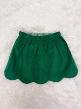 Load image into Gallery viewer, Celebrate the season in style with the Girls Kendall Christmas Tree Corduroy Skirt from Zuccini Kids. Crafted from soft, durable corduroy, this skirt offers both comfort and festive charm. Its adorable Christmas tree design adds a playful holiday touch perfect for family gatherings or seasonal parties. Pair with the coordinating Scalloped Collar Blouse.