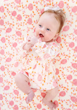 Load image into Gallery viewer, The Beaufort Bonnet Company’s Long Sleeve Daisy's Diaper Cover Dress in Gourd-geous (Palmetto Pearl) with Palm Beach Pink is the kind of sweet, polished baby one piece outfit that she will live in all autumn long! Crafted with soft 100% Pima Cotton Knit fabric with elastic ruffle sleeve openings, picot trim on the sleeves, and snaps at the back and leg, this dress makes fall dressing as easy as it is adorable. Comfort meets convenience in this darling piece!