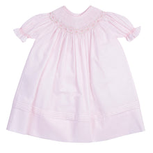 Load image into Gallery viewer, The Infant Girls Ruffle Sleeve Bishop Dress by Feltman Brothers is a delightful blend of elegance and charm. Its soft pink hue, classic smocking, and ruffle sleeves create an enchanting look, perfect for capturing precious moments. This heirloom-quality piece promises to be cherished for years to come!