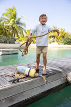 Load image into Gallery viewer, Elevate your little one's wardrobe with the stylish and versatile Hayword Half-Zip from The Beaufort Bonnet Company. This classic half-zip style, in a Beale street blue stripe design, is not just for special occasions, but for everyday casual wear as well. Perfect for boys from toddlers to tweens, it's a must-have for any fashion-forward kid.