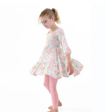 Load image into Gallery viewer, Soft, playful, and ready for cooler days—Angel Dear’s Angeline Floral Cap Sleeve Dress & Legging Set is the perfect outfit for fall and winter fun! The cap sleeve dress is made from silky-smooth viscose from bamboo, offering a lightweight feel with a cozy touch. Paired with coordinating leggings for warmth and all-day comfort, this set is perfect for twirling, layering, and everything in between.