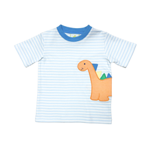 Load image into Gallery viewer, Unleash your little one's adventurous spirit with the Dino Appliqué Knit Tee by Zuccini Kids! This light blue, dinosaur appliqué shirt offers unparalleled comfort, perfect for exploration and play. Let their imagination roar as they embark on new adventures in a tee that’s as vibrant and fun as they are!
Shorts not included.