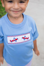 Load image into Gallery viewer, Elevate your little one’s wardrobe with the Airplane Knit Harry’s Play Tee by Zuccini Kids! This delightful periwinkle tee, featuring an adorable airplane design, offers exceptional comfort and breathability. Perfect for playtime or relaxed outings, it inspires adventure and style for your toddler boy!