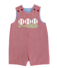 Load image into Gallery viewer, Introducing the Batter Up Reversible Jon Jon by Bailey Boys, designed for your little champion! This delightful outfit showcases a playful baseball theme on one side and a vibrant firetruck design on the other, ensuring versatile style for any occasion. Crafted for comfort, it's perfect for your active infant boy!