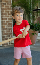 Load image into Gallery viewer, The Batter Up Boys Short Set by Bailey Boys is a delightful combination of style and comfort! The vibrant red knit shirt features a playful baseball appliqué, while the matching red mini gingham shorts ensure breathability for warm days. Perfect for spring and summer outings cheering on your favorite baseball team!