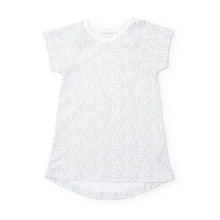 Load image into Gallery viewer, Introducing the Sadie Girls’ Dress in Garden Soiree by Lila + Hayes! This charming cap sleeve dress, made from luxurious Pima cotton, showcases a vibrant garden floral print that whispers of spring and summer adventures. Its comfortable design hits above the knees, ensuring your little one feels free to explore in style!