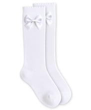 Load image into Gallery viewer, Satin Bow Scalloped Top Cotton Knee High Socks 1 Pair