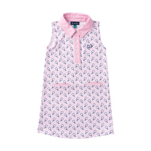 Load image into Gallery viewer, Serve up style with the Girls’ Sleeveless Performance Dress in Pink Frosting Pickleball— UPF 50+ Performance Knit. Soft, breathable, moisture-wicking fabric keeps her comfortable from the court to the clubhouse, while UPF 50+ protection helps block 98% of harmful rays. A polished polo collar, 3-button placket, and sleeveless design make this dress a match for active days. Complete with our back-neck "Get Back Here Loop" and neatly finished armholes for lasting comfort.