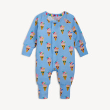 Load image into Gallery viewer, Introducing the Melt Gala Magnetic Modal Convertible Coverall, designed for your little girl to shine with delight! Adorned with a delightful ice cream print, this versatile coverall is perfect for any occasion. Its soft modal fabric ensures comfort while the convertible design allows for easy dressing. Let your baby experience the joy of style and ease!