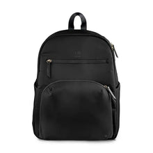 Load image into Gallery viewer, Parent life just got easier with the Deluxe Backpack from JJB by JuJuBe. This backpack's front-pocket changing station stores diapers and wipes and includes a washable changing pad with integrated pillow—everything you need to make diaper changing quick and easy wherever you are. Feeding is simple with the insulated bottle pocket that holds any sized bottle, and additional storage compartments keep everything in its place and easy to find.