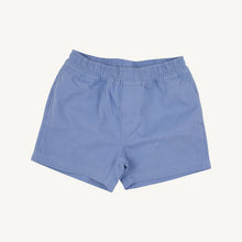 Load image into Gallery viewer, Introducing the Sheffield Shorts in Park City Periwinkle by The Beaufort Bonnet Company, a delightful addition to your boy's wardrobe. The soft periwinkle hue is perfect for sunny days, while the charming white stork detail adds a touch of whimsy. These shorts are not just stylish; they are a must-have for comfort and fun adventures!