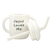 Load image into Gallery viewer, This darling silicone sippy cup with a straw is the perfect tumbler for keeping baby hydrated at home or on the go. A sweet daily reminder of Jesus' love!
- Made of BPA-free, food-safe silicone for safe sipping
- Lightweight and easy for babies to hold, encouraging independence during mealtime
- Secure lid minimizes spills, making it ideal for little ones learning to drink
- Hand wash recommended for easy maintenance.
