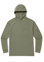 Load image into Gallery viewer, Designed for cool mornings on the water, evenings around the fire, and everything in between, Finn’s Castaway Comfort Hoodie in Sage Field is an easy layer he’ll reach for all year. Ultra-soft bamboo performance fabric delivers lightweight breathability, moisture management, and natural stretch, while raglan sleeves and an attached hood keep the fit comfortable and ready to move.