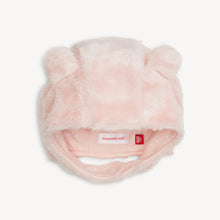 Load image into Gallery viewer, Magnetic Me’s Pink Blossom Minky Bear Magnetic Easy Close Cozy Hat is so warm and comfy, made from super-soft minky fleece and lined with organic cotton. A hidden magnetic closure secures the hat in place quickly and quietly, and it won't irritate baby's chin.