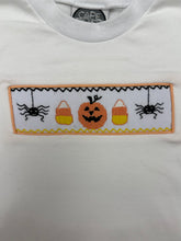 Load image into Gallery viewer, Celebrate fall in style with the Spooky Season Smocked Short Set from Cape Point Clothing. This charming outfit pairs a crisp white tee featuring a playful smocked "Spooky" design with coordinating orange and white gingham shorts. Perfect for your little one’s autumn adventures, this set combines comfort with festive flair, making it ideal for seasonal celebrations and everyday wear. Embrace the spirit of the season with a look that’s both cute and cozy.