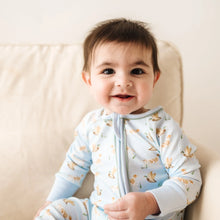 Load image into Gallery viewer, Playful, cozy, and perfect for everyday adventures, Magnolia Baby’s Duck and Hound Zip Playsuit brings charming countryside style to your little one’s wardrobe. Crafted from luxuriously soft 100% Peruvian Pima cotton, this adorable playsuit features the delightful Duck and Hound print for a sweet outdoor-inspired look.