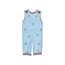 Load image into Gallery viewer, Dress your little one in cozy charm with the Infant Boys Labrador Ashton Longall from Zuccini Kids. Crafted from soft blue corduroy and adorned with adorable embroidered Labrador Retrievers, this longall combines comfort with playful style. Its reversible design offers two adorable looks in one, making outfit changes easy and versatile. Perfect for keeping your infant cozy and cute all day long. Grab the big brother matching polo and pants!