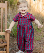 Load image into Gallery viewer, *Pre-Order!
Dress your little one in timeless holiday charm with the James Red Tartan Plaid Longall. This classic one-piece features a delicate peter pan collar and short sleeves, crafted in rich red tartan that's perfect for festive celebrations, family portraits, and special moments. The traditional longall silhouette offers both comfort and sophistication, while coordinating sibling styles make it easy to create picture-perfect matching looks for the whole family.