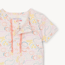 Load image into Gallery viewer, Experience the magic of the sea with our So Fish-Ticated Short Sleeve Ruffle Pajama Set from Magnetic Me! Featuring a charming under the sea design in soft, pastel colors, this set is perfect for toddler girls. The top includes magnetic closures and delicate ruffle details for added convenience and cuteness!