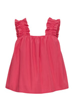 Load image into Gallery viewer, Girls Holly Top in Watermelon This gathered billowy tank from Pleat brings effortless spring style to any wardrobe. The vibrant watermelon hue pairs beautifully with the Girls Scottie Skirt for a polished, put-together look—or style it solo for playful versatility. The relaxed silhouette and airy fabric make it perfect for warm-weather days, whether she's heading to school, playdates, or family outings. 
