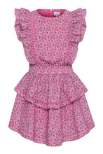 Load image into Gallery viewer, Girls Gigi Dress Hibiscus Pop Bring spring style to life with this vibrant floral dress from Pleat. The Girls Gigi features a cheerful hibiscus print that captures the season's brightest energy, paired with a flattering ruffle accents and cinched waist that defines her silhouette beautifully. Perfect for everything from playdates to special occasions, this dress combines eye-catching color with timeless design. She'll love the fun, feminine lookβand you'll appreciate the quality construction that keeps up w