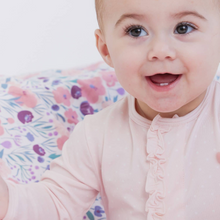 Load image into Gallery viewer, Pin Dot Pink Ruffle Placket Magnetic Footie