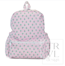 Load image into Gallery viewer, Petite Fleur Pink MINI Backpack from TRVL Design brings together timeless style and everyday practicality. The charming pink floral design appeals to young travelers, while the wipeable material stands up to spills and adventure. Pair it with the matching lunchbox to create a coordinated set perfect for school, outings, and beyond. Also available in a larger backpack for big kids. 