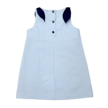 Load image into Gallery viewer, This enchanting Girl's Eloise Seersucker Whale Dress combines timeless blue and white seersucker fabric with a charming whale applique that's sure to make a splash. Perfect for summer gatherings, beach outings, or special occasions, this playful yet elegant dress from Zuccini Kids will keep your little one cool, comfortable, and utterly adorable all season long.