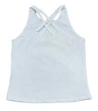 Load image into Gallery viewer, Experience the perfect blend of athletic performance and stylish design with our Crossback White Athleisure Tank from Be Elizabeth! The crossback design adds a touch of elegance to this summer tank, making it a must-have for any workout or casual wardrobe. Complete the look with our butterfly shorts for a chic and functional outfit.