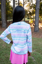 Load image into Gallery viewer, It's no secret that PRODOH Girls Pro Performance Long Sleeve Fishing T-shirt Fuchsia Pink Multi Color Stripe with Darlin Marlin artwork sells out super fast! With custom artwork on the back of each performance t-shirt it's no wonder PRODOH tees are a favorite with toddlers, kids, and youth boys and girls. Fabric is UV protective, fast drying, pill-resistant and soft on the skin!! Available in sizes 6 month-youth large 12/14.
UPF 50+ 90% Polyester 10% Lycra
Fast Drying
Pill Resistant
Machine Washa